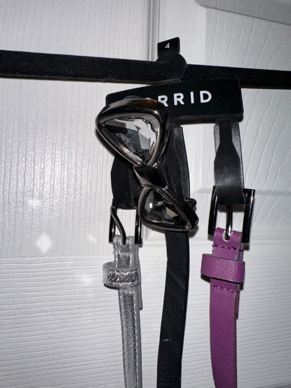 Lot of 3 Women's Skinny Belts | Black Rhinestone, Metallic Silver & Purple Stud
